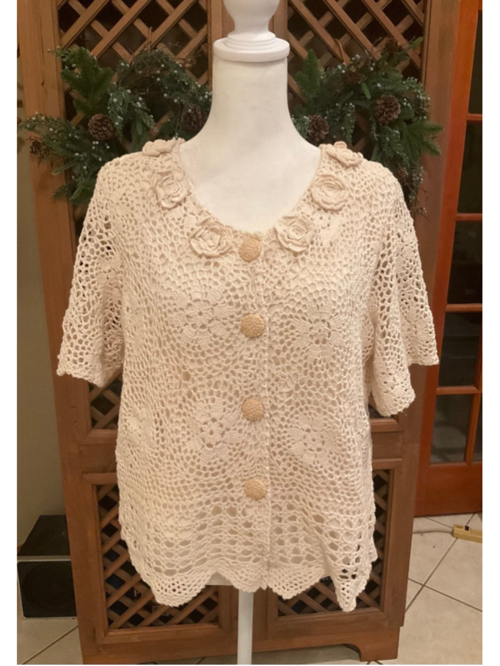 Nicole Marie Crochet Floral Cardigan Sweater XL Boho Cottagecore